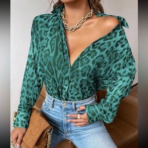 Boho leopard print button down shirt